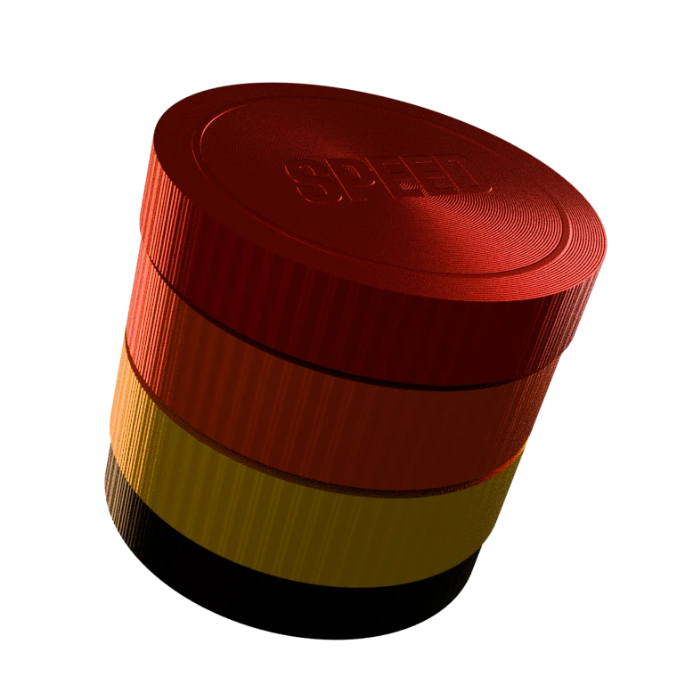 3D render of a red, orange and gold grinder